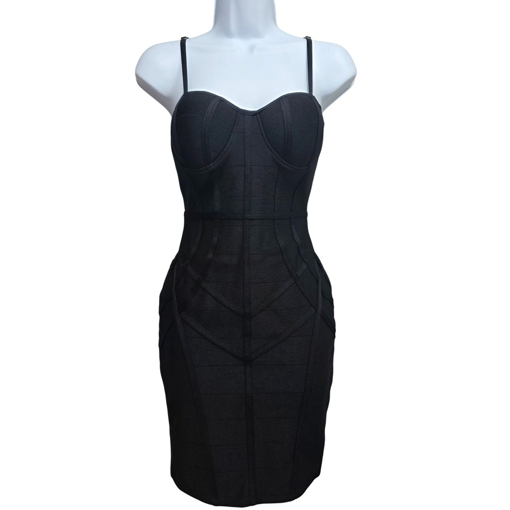 Haute Monde Bandage Mini Dress Womens S Black Bodycon Corset Bustier Cocktail